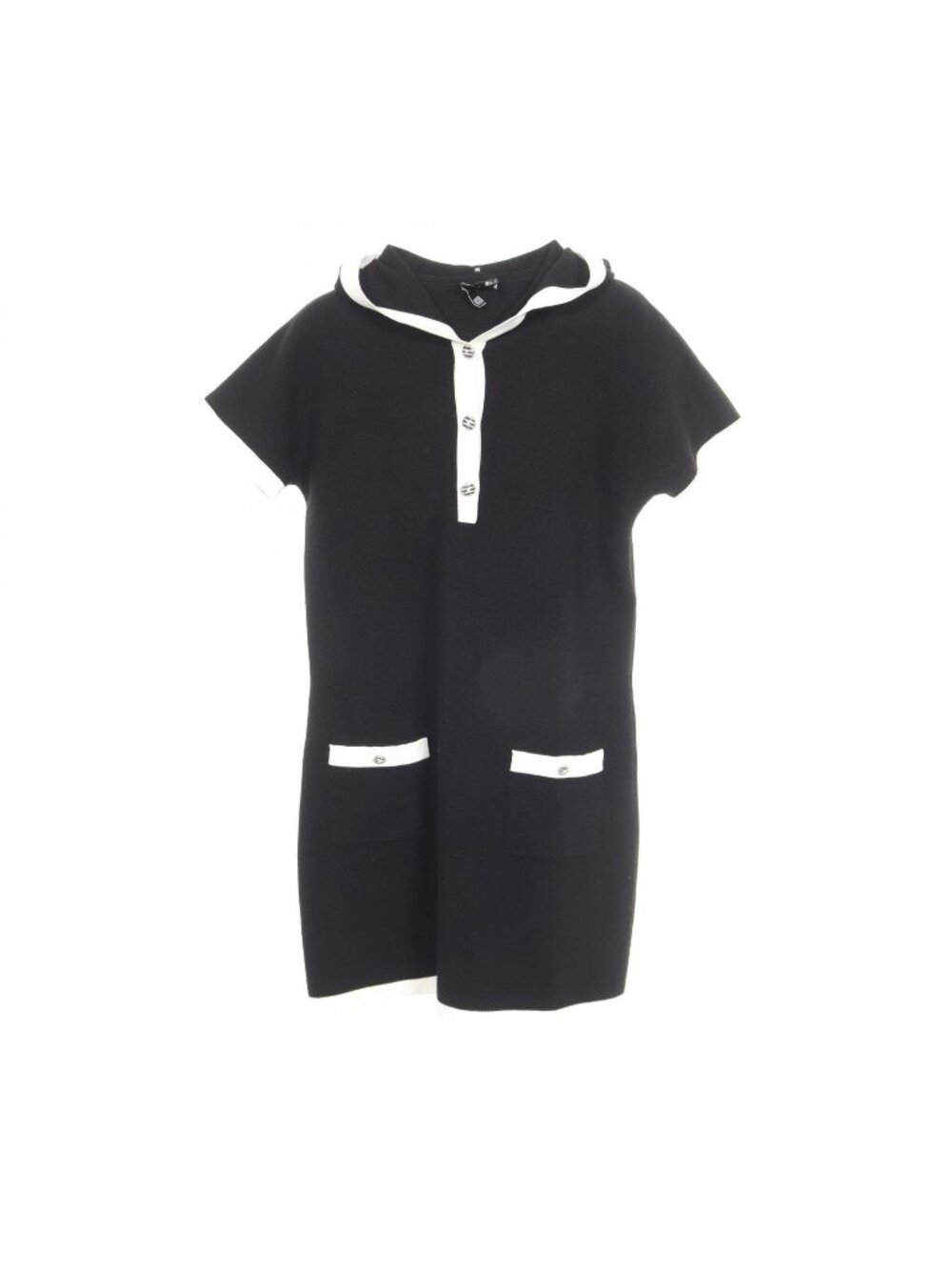 Chanel Dress CC Logo Button Hooded Short Sleeve Hoodie